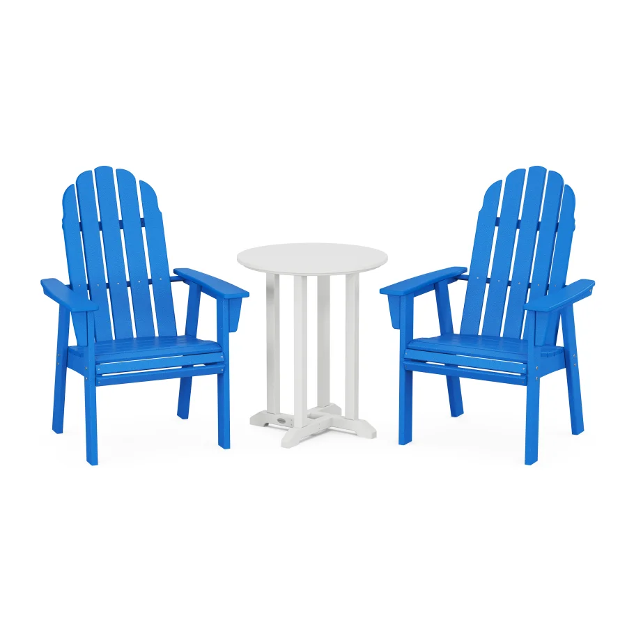 POLYWOOD Vineyard Adirondack 3-Piece Round Bistro Dining Set in Pacific Blue / White