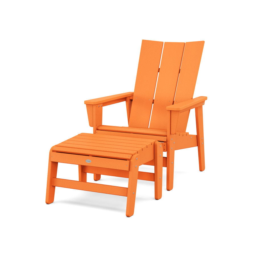 POLYWOOD Modern Grand Upright Adirondack Chair with Ottoman in Tangerine