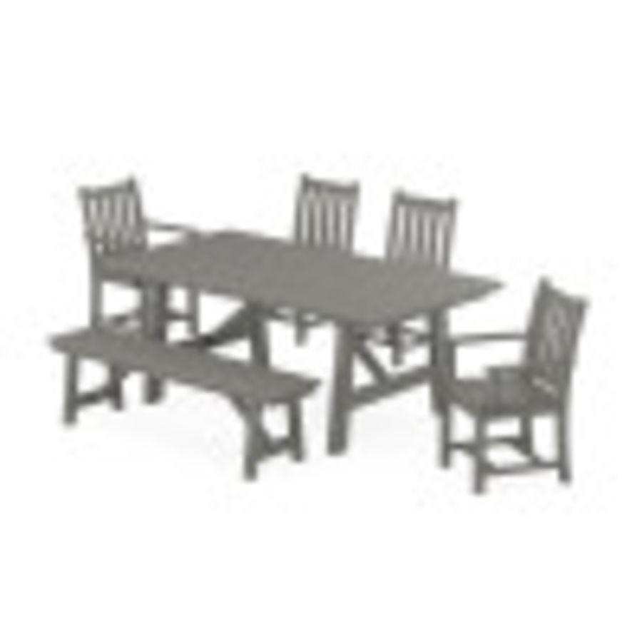 POLYWOOD Traditional Garden 6-Piece Rustic Farmhouse Dining Set With Bench