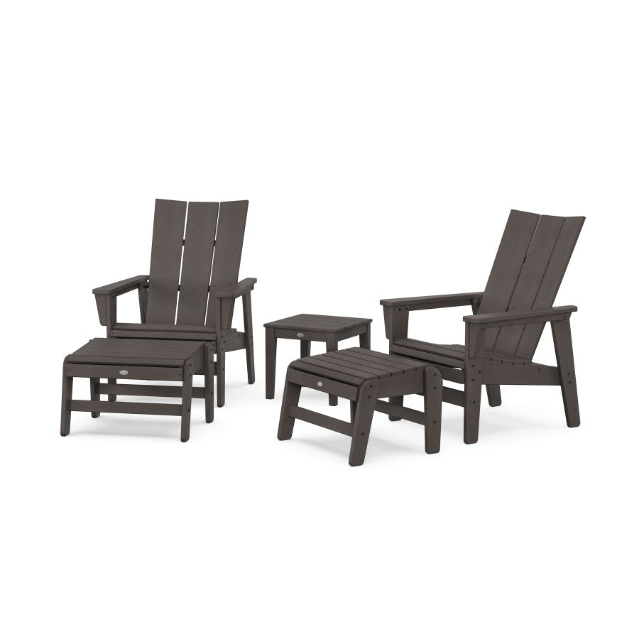 POLYWOOD 5-Piece Modern Grand Upright Adirondack Set with Ottomans and Side Table in Vintage Finish