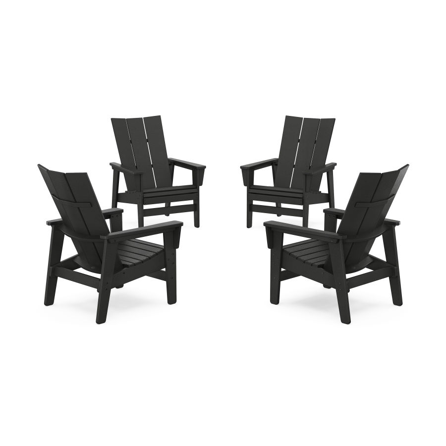 POLYWOOD 4-Piece Modern Grand Upright Adirondack Chair Conversation Set in Black