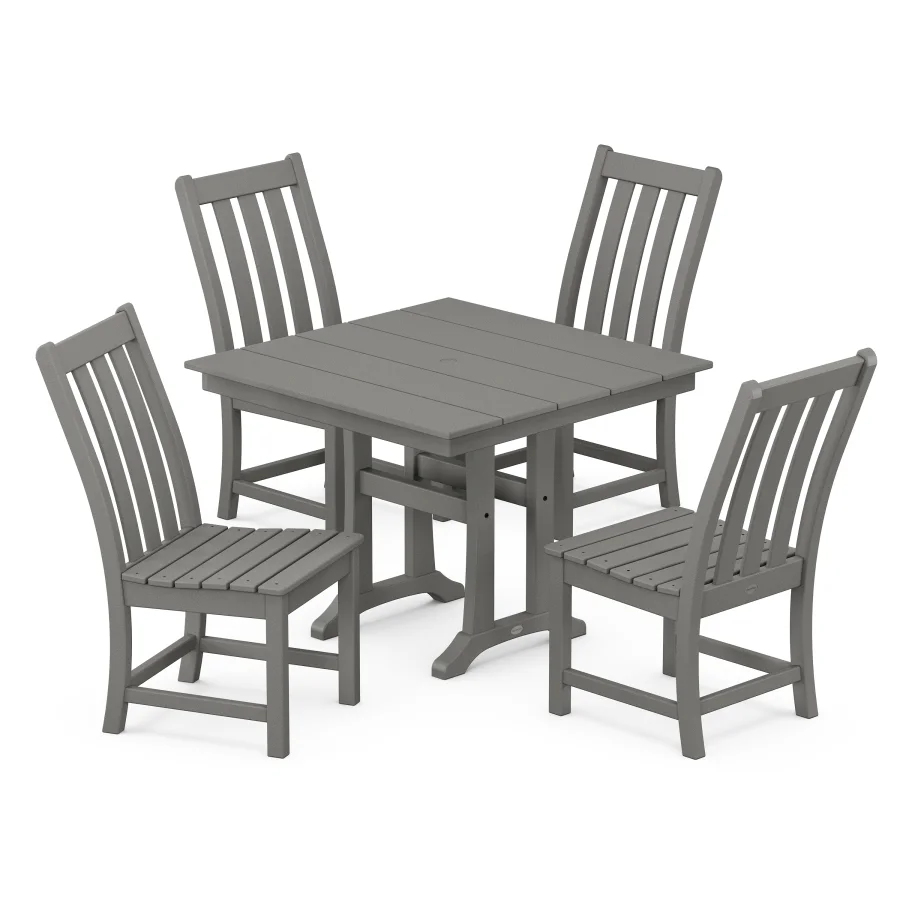 POLYWOOD Vineyard 5-Piece Farmhouse Trestle Side Chair Dining Set