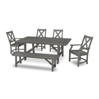 POLYWOOD Braxton 6-Piece Rustic Farmhouse Arm Chair Dining Set with Bench