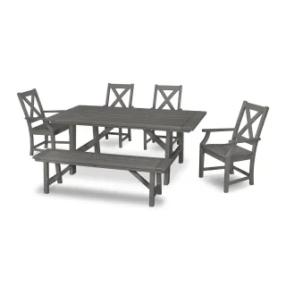 POLYWOOD Braxton 6-Piece Rustic Farmhouse Arm Chair Dining Set with Bench