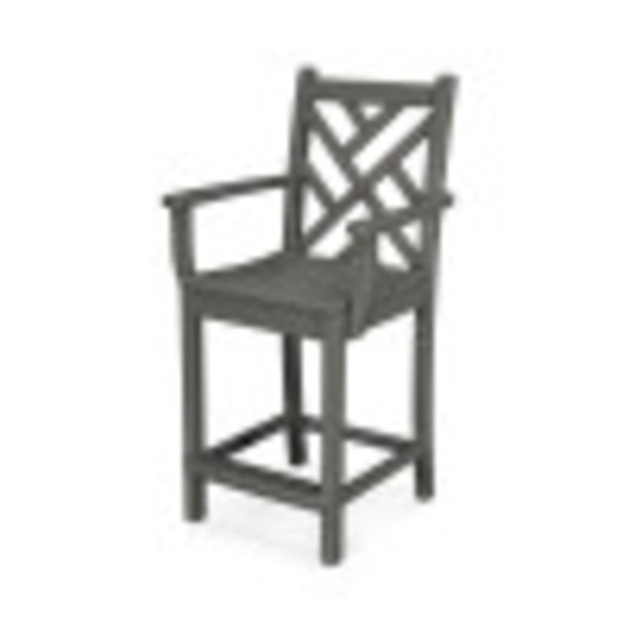 POLYWOOD Chippendale Counter Arm Chair in Slate Grey