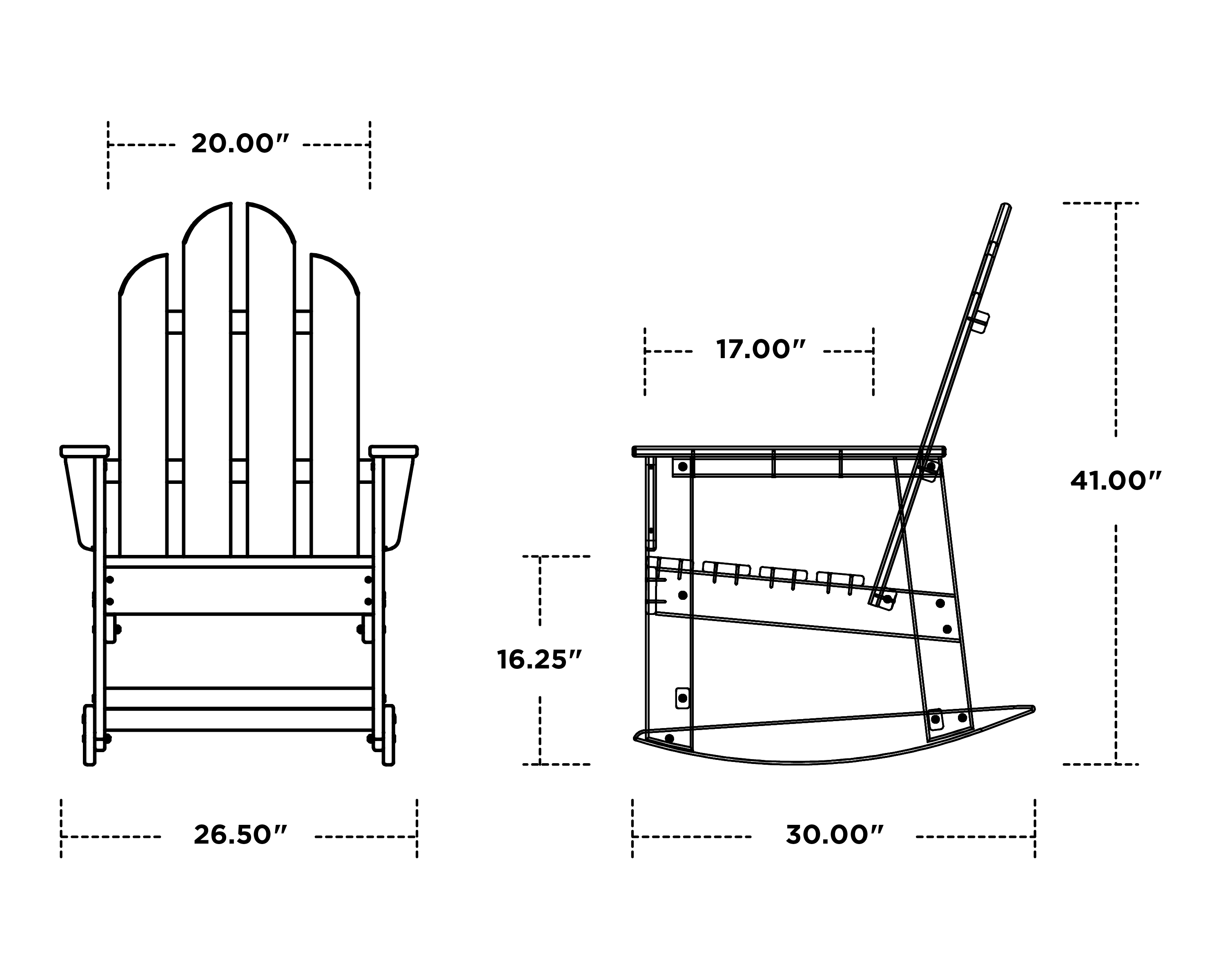 Dimensions for Long Island Rocking Chair