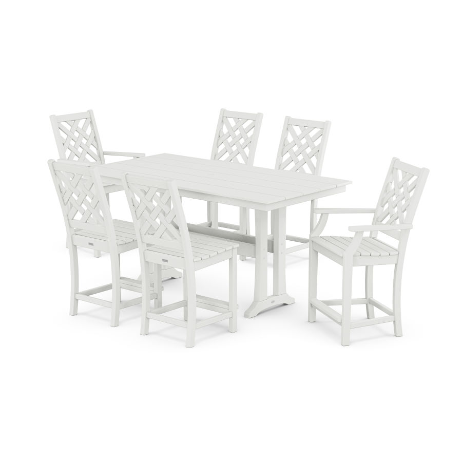 POLYWOOD Wovendale 7-Piece Farmhouse Counter Set with Trestle Legs in White