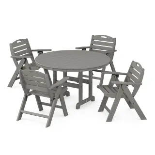 POLYWOOD Nautical Folding Lowback Chair 5-Piece Round Farmhouse Dining Set