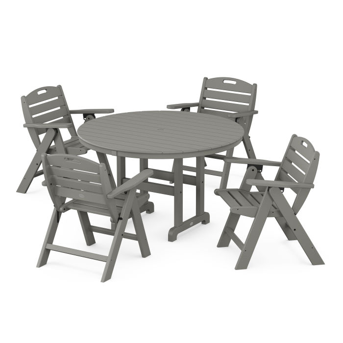 POLYWOOD Nautical Folding Lowback Chair 5-Piece Round Farmhouse Dining Set