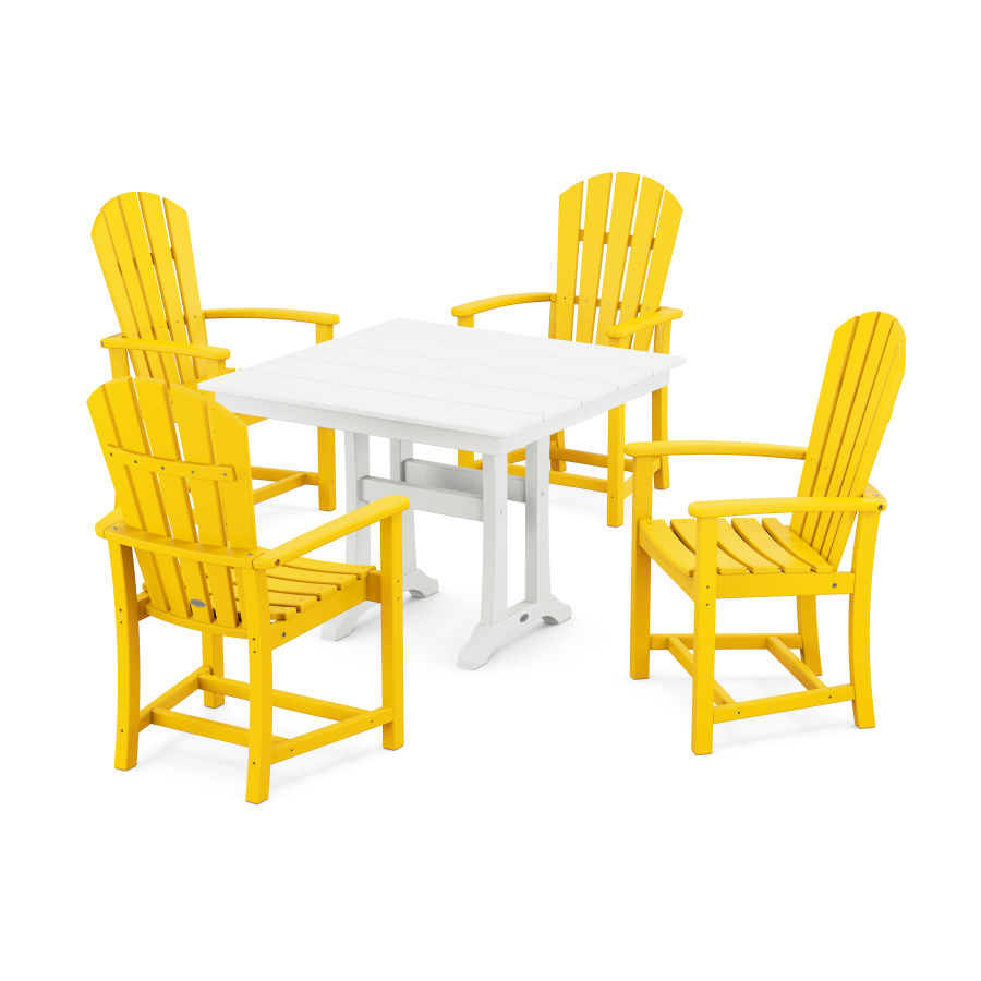 POLYWOOD Palm Coast 5-Piece Farmhouse Dining Set With Trestle Legs in Lemon / White