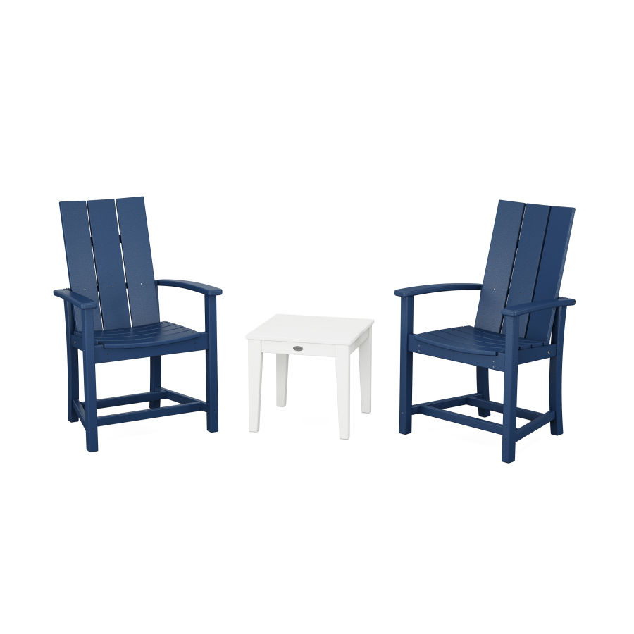 POLYWOOD Modern 3-Piece Upright Adirondack Chair Set in Navy / White
