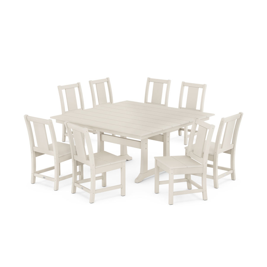 POLYWOOD Prairie Side Chair 9-Piece Square Farmhouse Dining Set with Trestle Legs in Sand