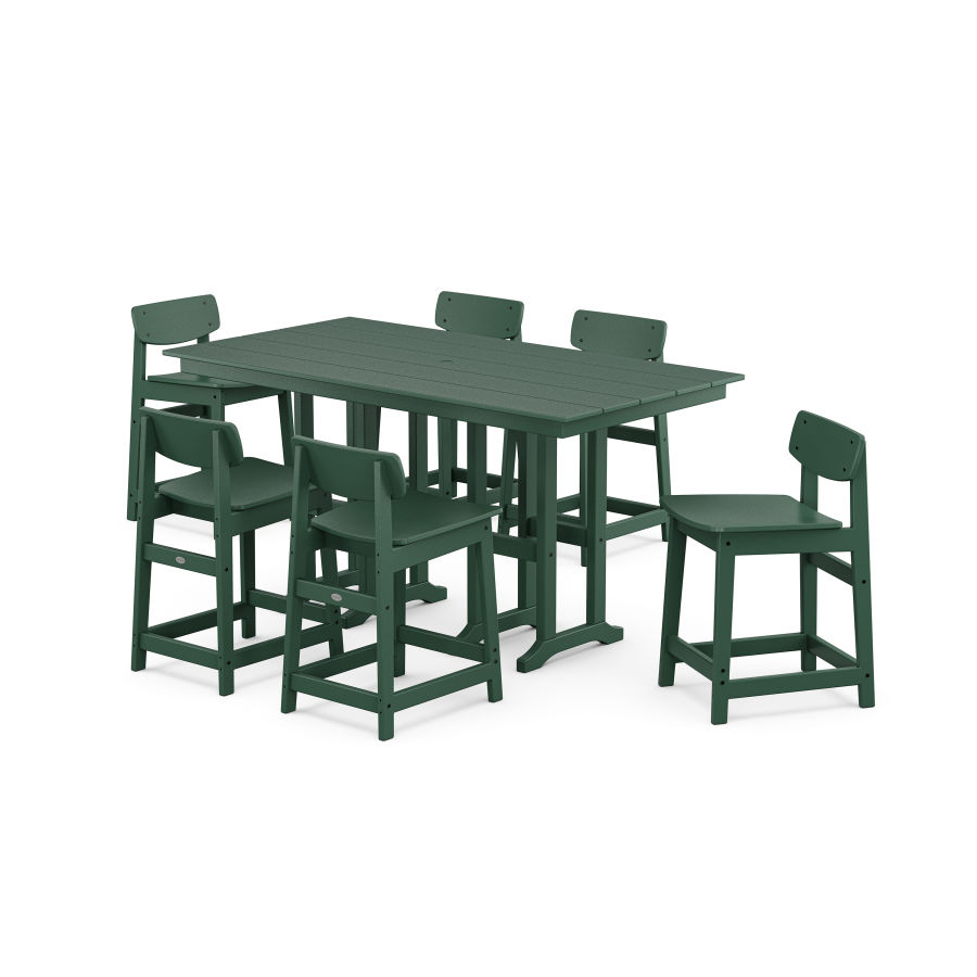 POLYWOOD Modern Studio Urban Lowback Counter Chair 7-Piece Set in Green