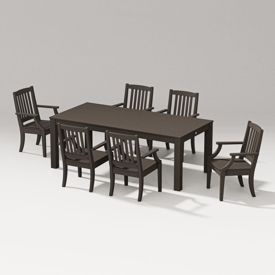 POLYWOOD Estate Arm Chair 7-Piece Parsons Table Dining Set in Vintage Coffee