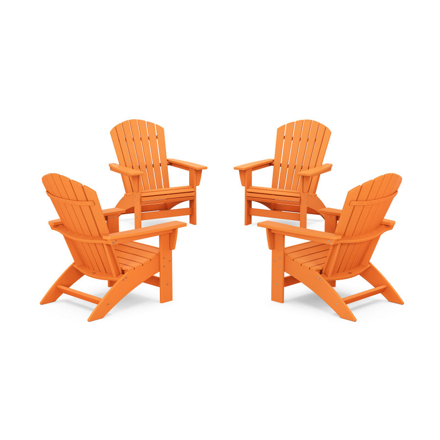 POLYWOOD 4-Piece Nautical Grand Adirondack Chair Conversation Set in Tangerine