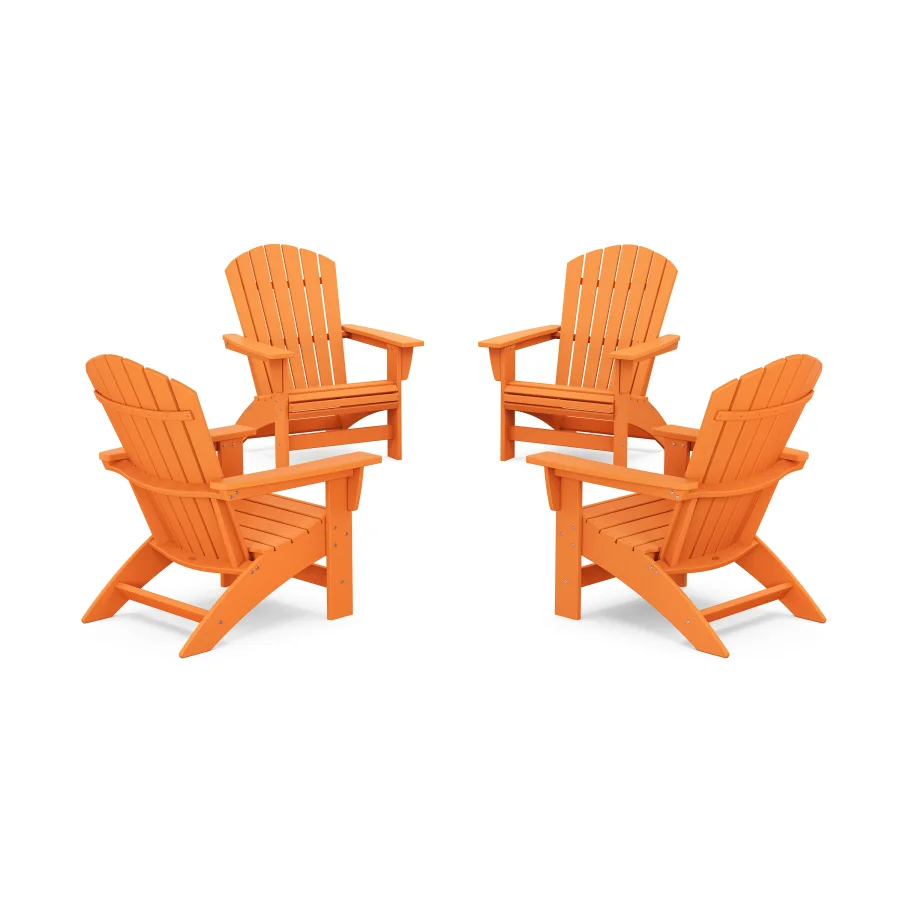 POLYWOOD 4-Piece Nautical Grand Adirondack Chair Conversation Set in Tangerine