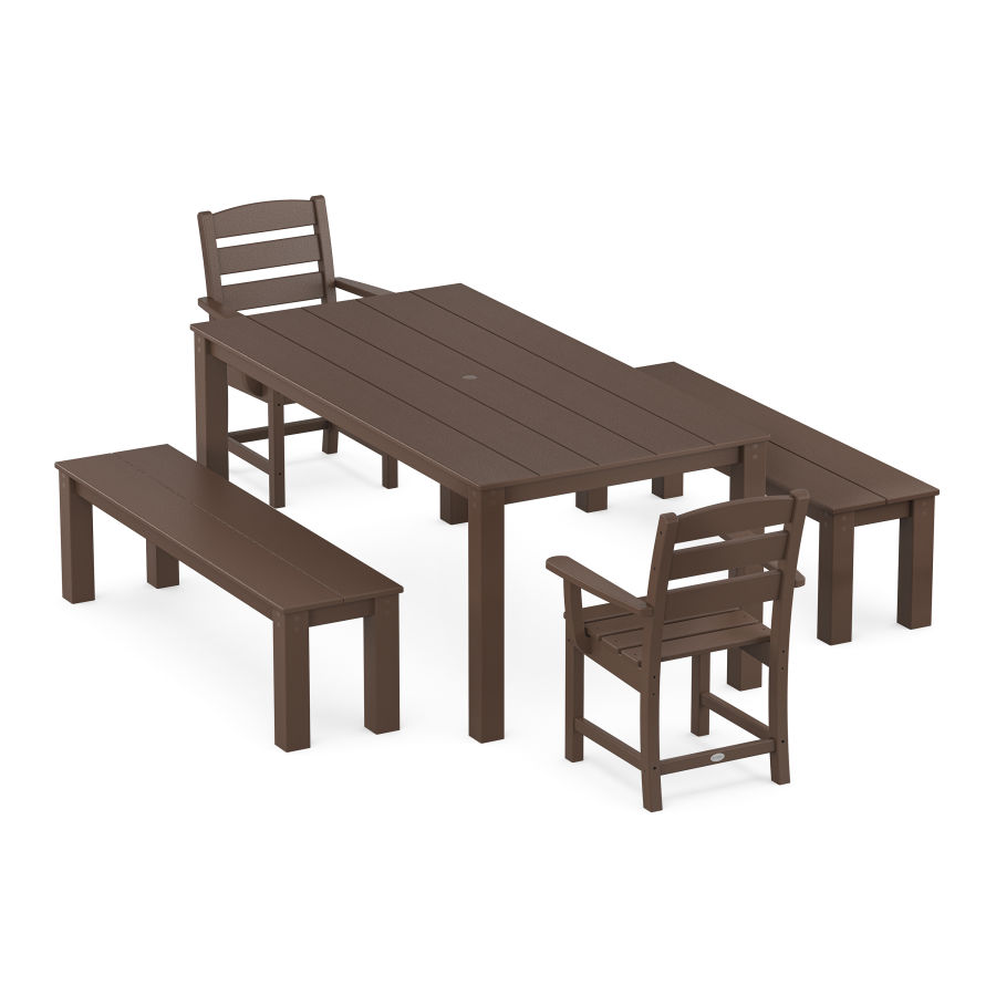POLYWOOD Lakeside 5-Piece Parsons Dining Set with Benches in Mahogany