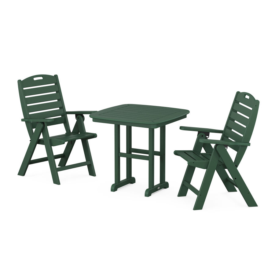 POLYWOOD Nautical Folding Highback Chair 3-Piece Dining Set in Green