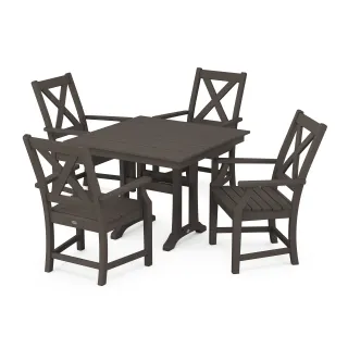 POLYWOOD Braxton 5-Piece Farmhouse Dining Set With Trestle Legs in Vintage Finish