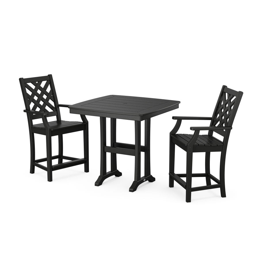 POLYWOOD Wovendale 3-Piece Counter Set with Trestle Legs in Black