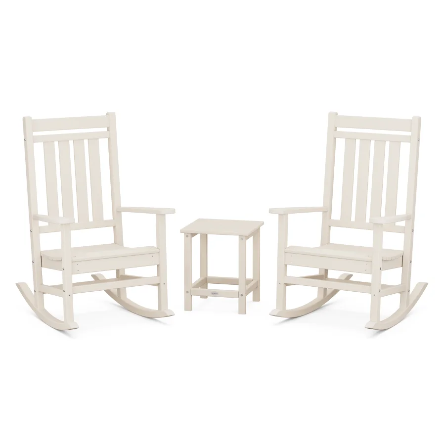 POLYWOOD Estate 3-Piece Rocking Chair Set with Long Island 18" Side Table in Sand