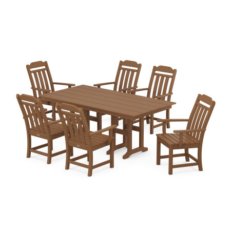 Country Living Arm Chair 7-Piece Farmhouse Dining Set in Teak