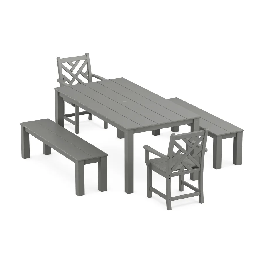 POLYWOOD Chippendale 5-Piece Parsons Dining Set with Benches