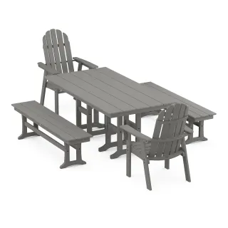 POLYWOOD Vineyard Curveback Adirondack 5-Piece Farmhouse Dining Set with Benches