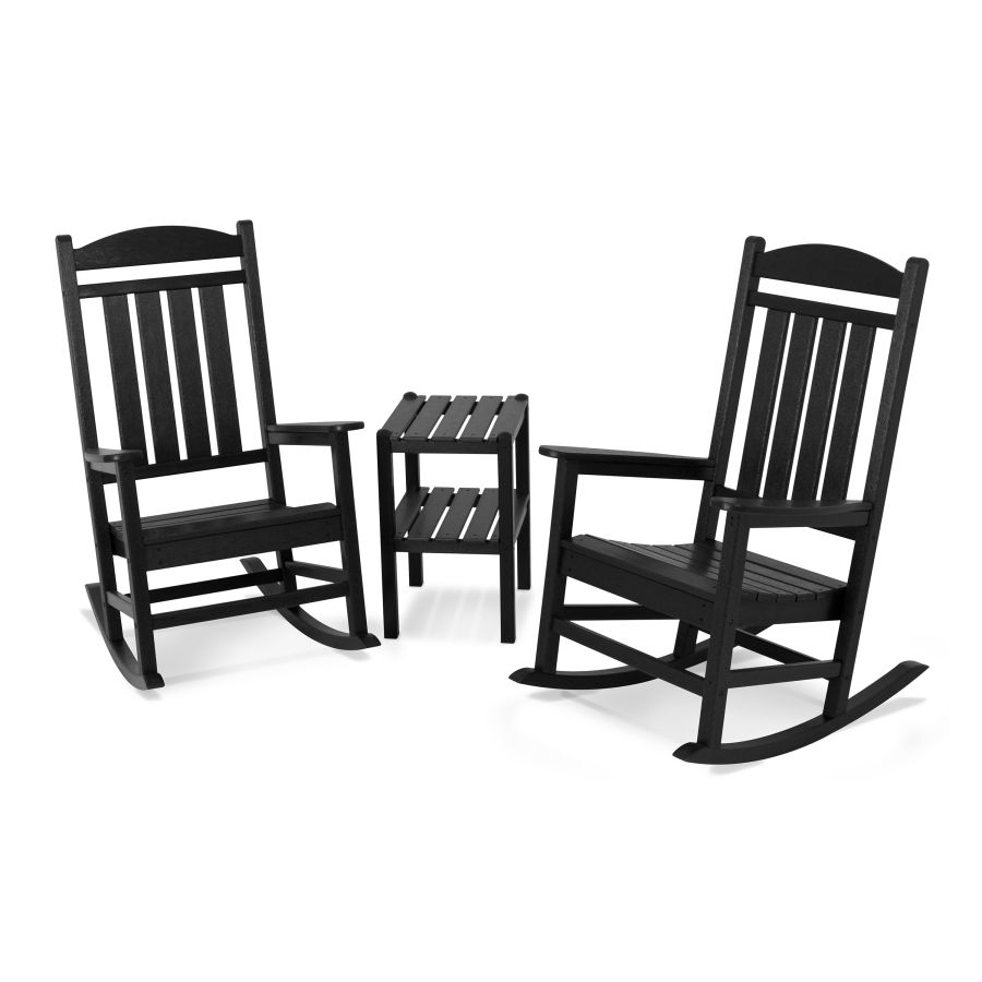 POLYWOOD Presidential 3-Piece Rocking Chair Set in Black
