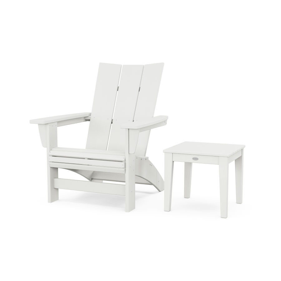 POLYWOOD Modern Grand Adirondack Chair with Side Table in Vintage White