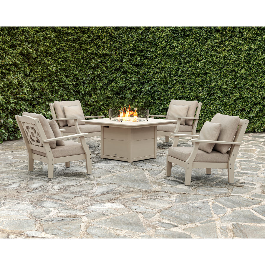 Chinoiserie 5-Piece Deep Seating Set with Fire Pit Table