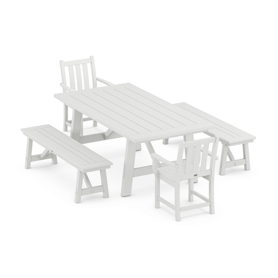 POLYWOOD Traditional Garden 5-Piece Rustic Farmhouse Dining Set With Trestle Legs in White