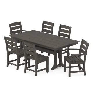 POLYWOOD Lakeside 7-Piece Farmhouse Dining Set with Trestle Legs in Vintage Finish