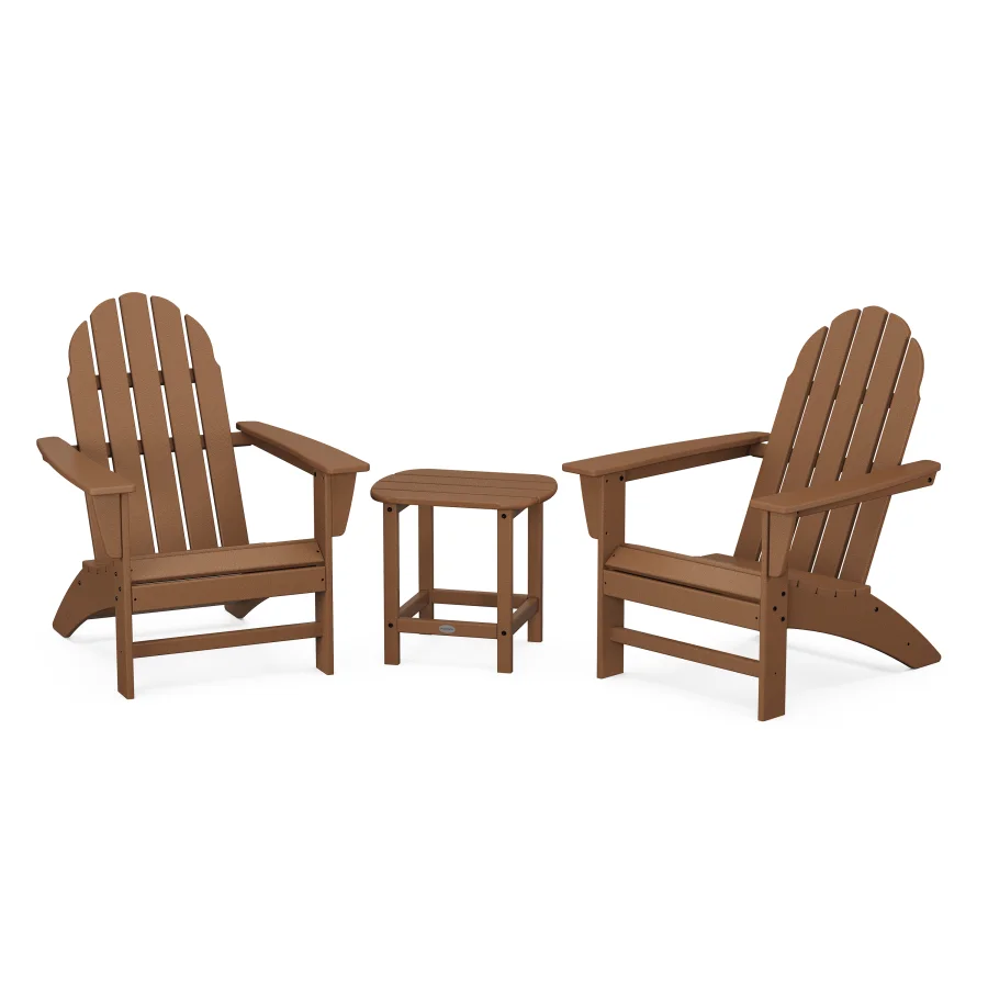 POLYWOOD Vineyard 3-Piece Adirondack Set with South Beach 18" Side Table in Teak