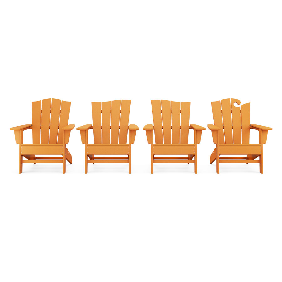 POLYWOOD Wave Collection 4-Piece Adirondack Chair Set in Tangerine