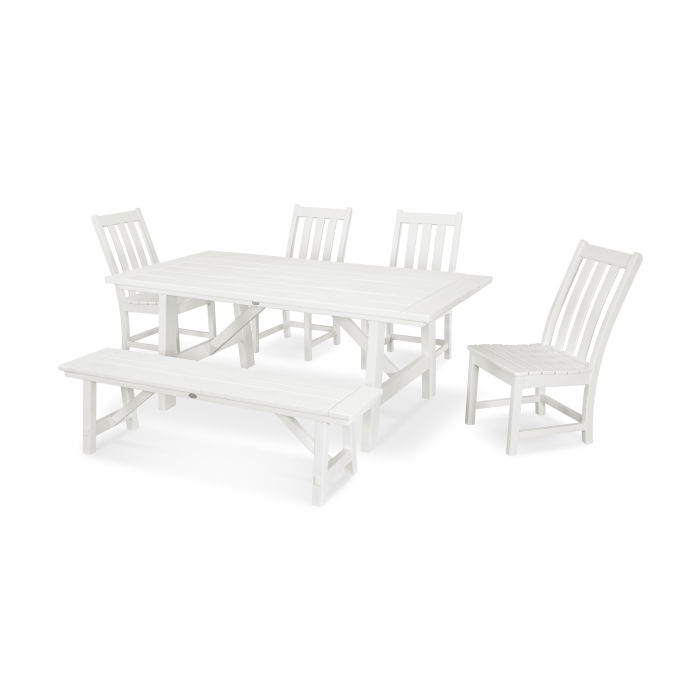 POLYWOOD Vineyard 6-Piece Rustic Farmhouse Side Chair Dining Set with Bench in Vintage Finish
