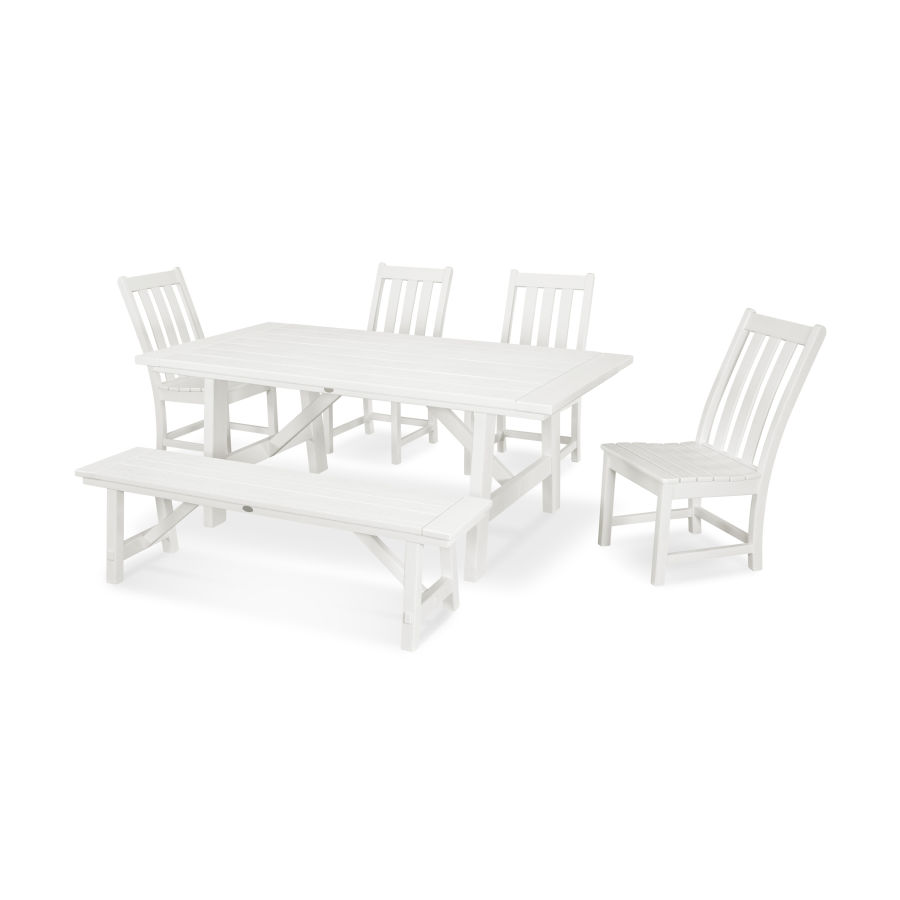 POLYWOOD Vineyard 6-Piece Rustic Farmhouse Side Chair Dining Set with Bench in Vintage White