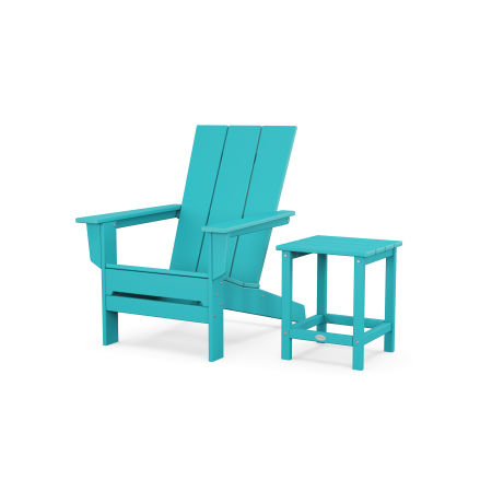 POLYWOOD Modern Studio Adirondack Chair with Side Table in Aruba