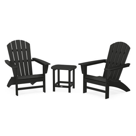 Nautical 3-Piece Adirondack Set with South Beach 18" Side Table in Black