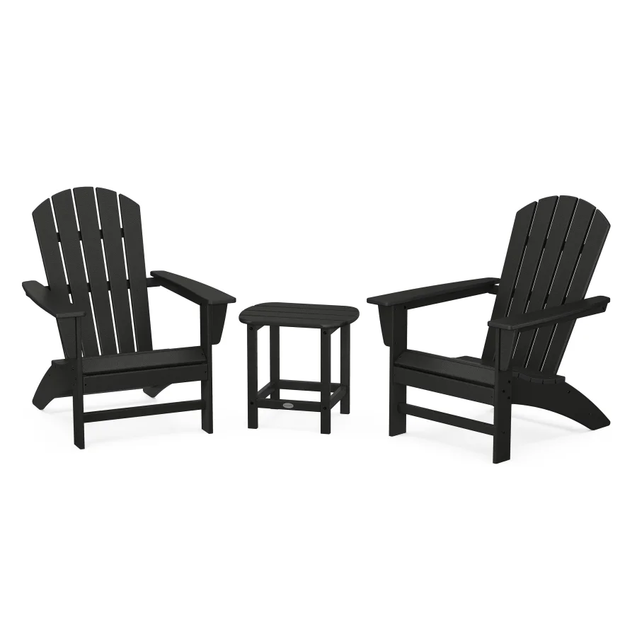 POLYWOOD Nautical 3-Piece Adirondack Set with South Beach 18" Side Table in Black