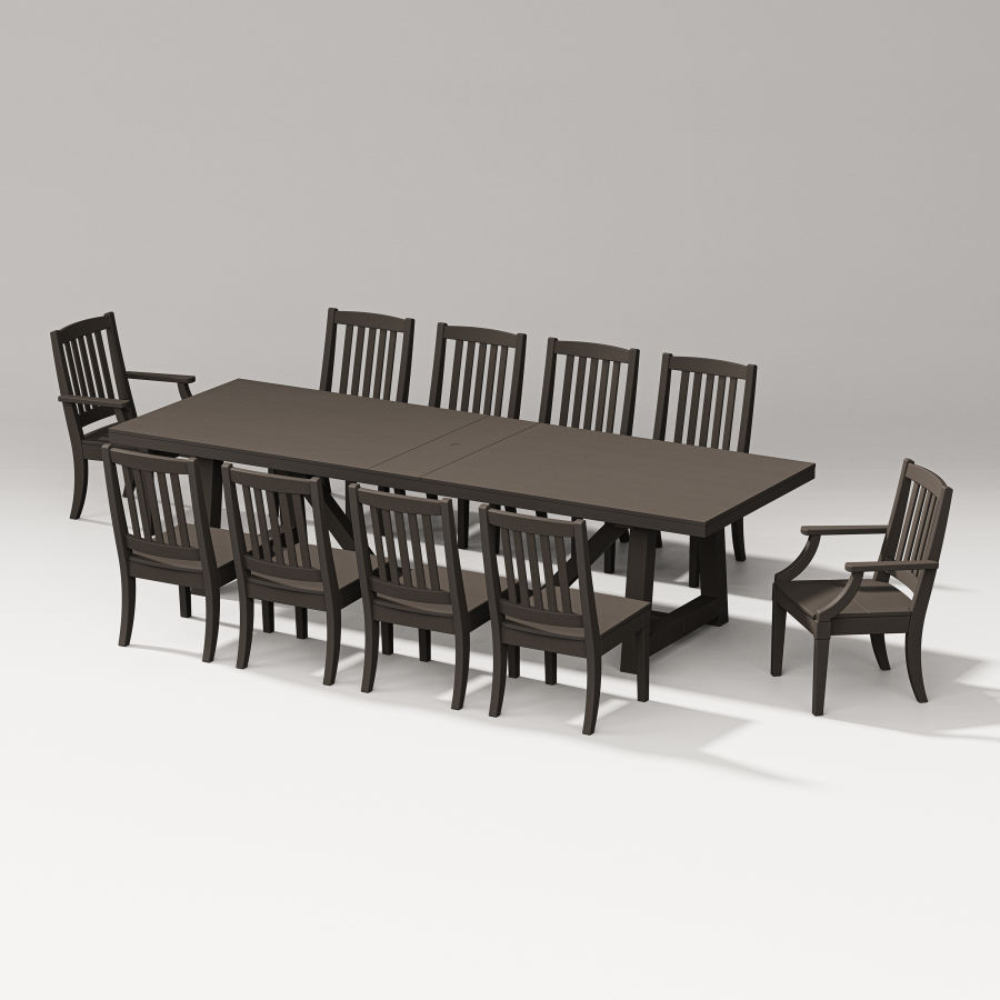 POLYWOOD Estate 11-Piece A-Frame Table Dining Set in Vintage Coffee