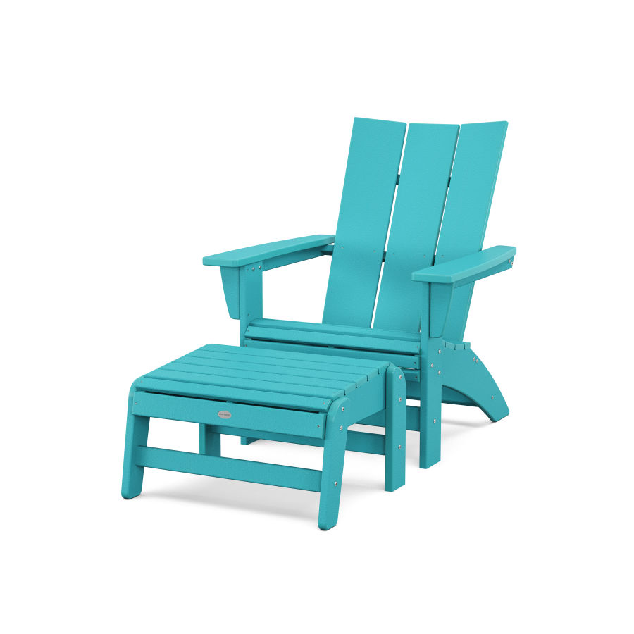 POLYWOOD Modern Grand Adirondack Chair with Ottoman in Aruba