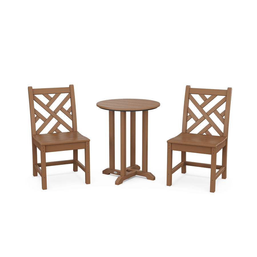 POLYWOOD Chippendale Side Chair 3-Piece Round Dining Set in Teak