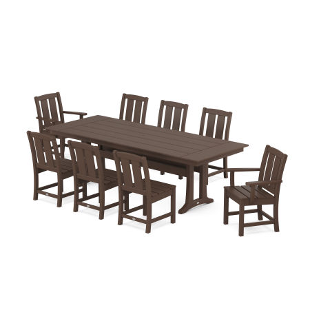 POLYWOOD Mission 9-Piece Farmhouse Dining Set with Trestle Legs in Mahogany