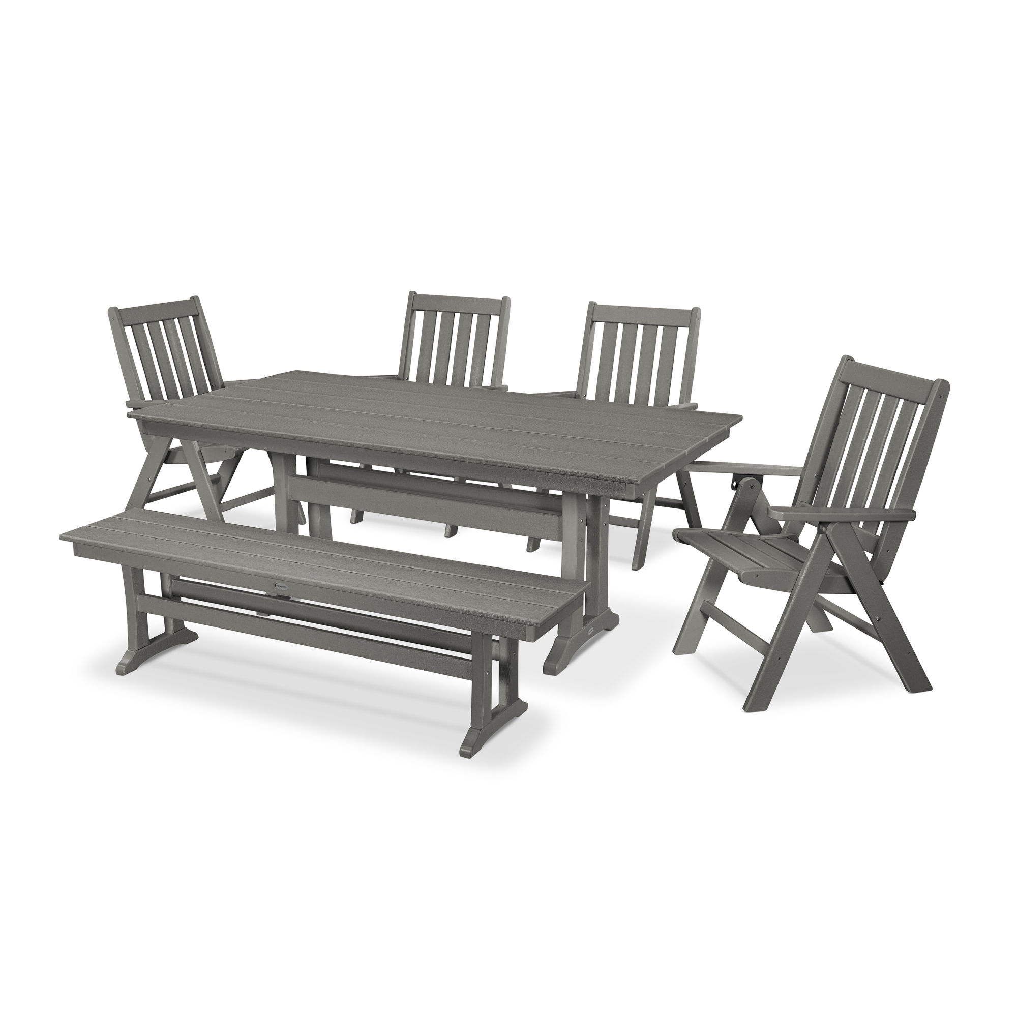 Polywood Vineyard 6 Piece Farmhouse Folding Dining Set With Bench