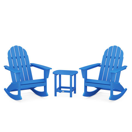 Vineyard 3-Piece Adirondack Rocking Chair Set with South Beach 18" Side Table in Pacific Blue
