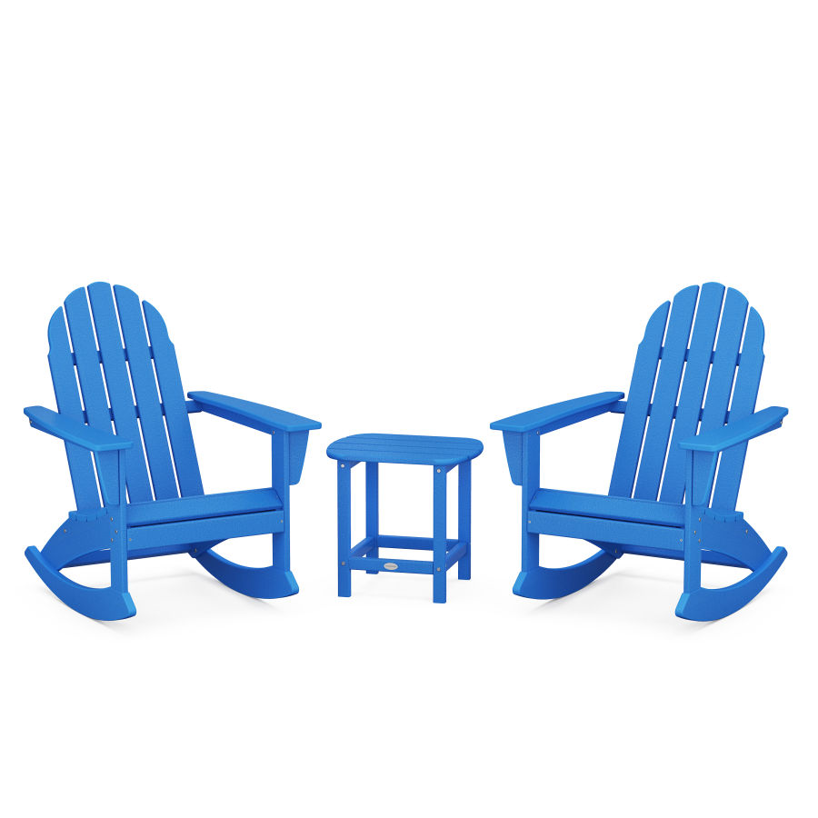 POLYWOOD Vineyard 3-Piece Adirondack Rocking Chair Set with South Beach 18" Side Table in Pacific Blue