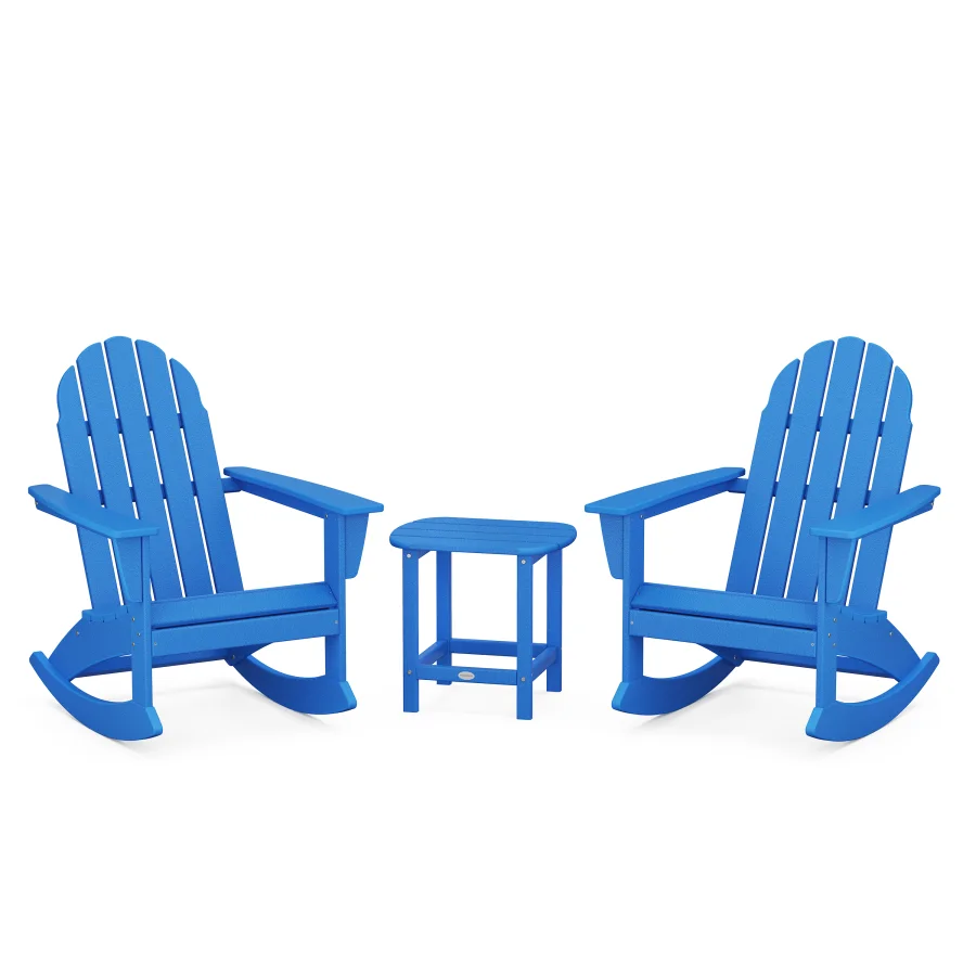 POLYWOOD Vineyard 3-Piece Adirondack Rocking Chair Set with South Beach 18" Side Table in Pacific Blue