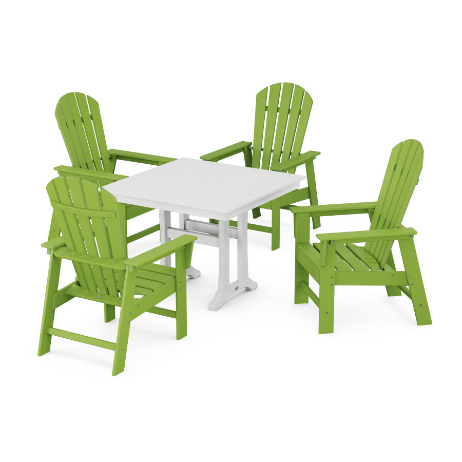 POLYWOOD South Beach 5-Piece Farmhouse Dining Set With Trestle Legs in Lime / White