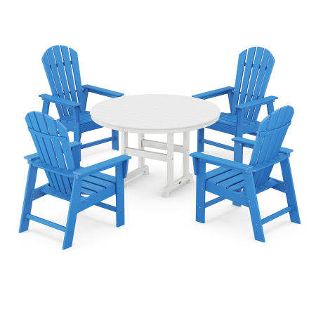 South Beach 5-Piece Round Farmhouse Dining Set in Pacific Blue / White